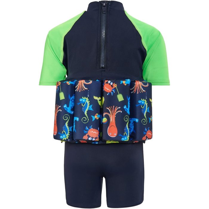 Konfidence Badeanzug Float Suit marineblau/grün mit seepferdchen 2 - 3 Jahre