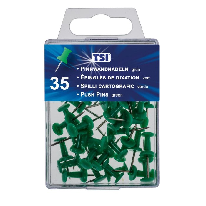 TSI Pripínačky, špendlíky na nástenku - 35 kusov - zelené
