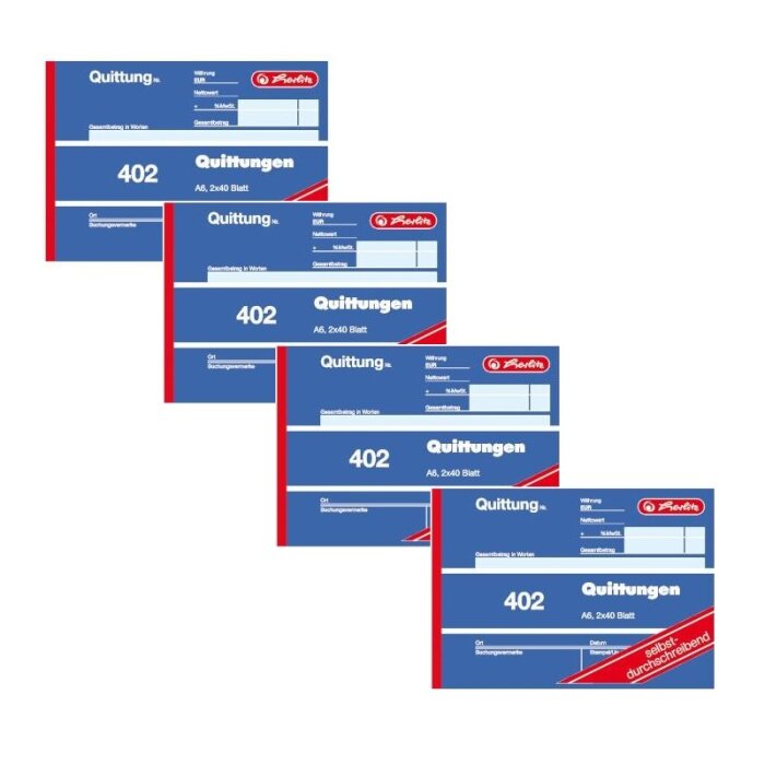 herlitz Formularbuch "Quittung 402", DIN A6, 2 x 40 Blatt (4er Pack)