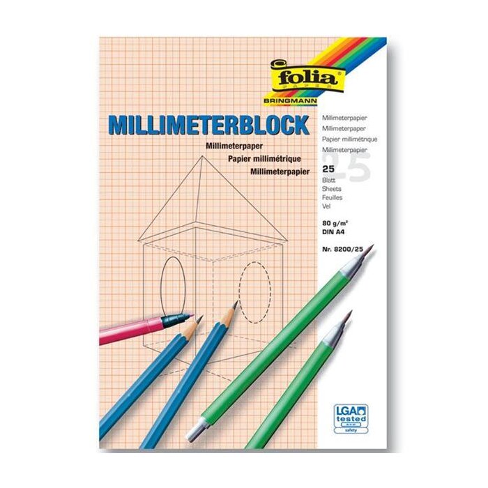 folia Millimeterblock A4 80g/qm 25 Blatt
