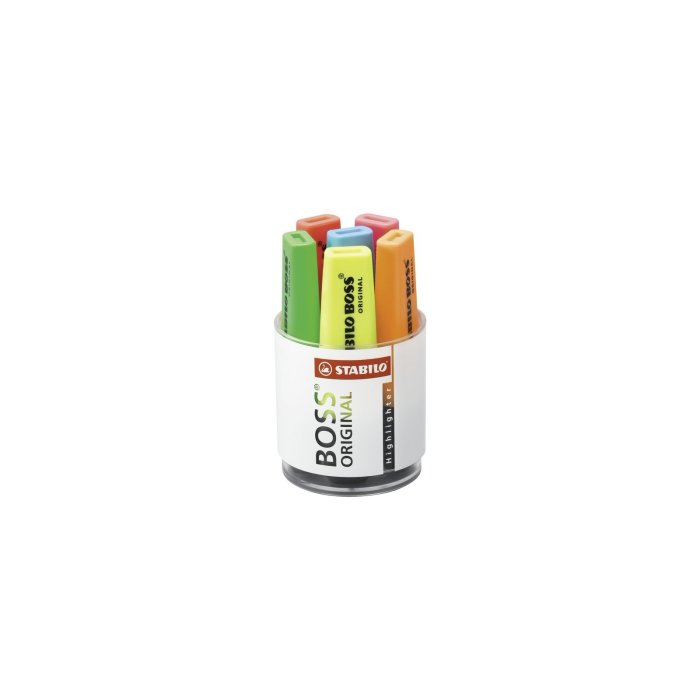 Textmarker - STABILO BOSS ORIGINAL - 6er Rundbox - gelb, grün, orange, rot, pink, blau