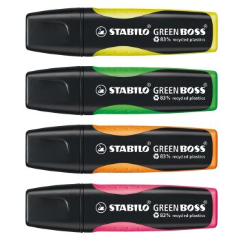 STABILO GREEN BOSS - ekologický zvýrazňovač - balenie 4 ks - zelená, ružová, oranžová, žlá