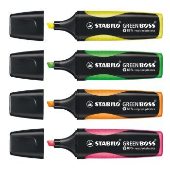 STABILO GREEN BOSS - ekologický zvýrazňovač - balenie 4 ks - zelená, ružová, oranžová, žlá