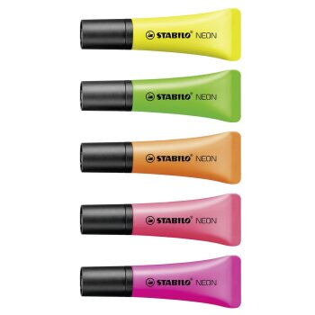 Textmarker - STABILO NEON - 5er Pack - gelb, grün, orange, pink, magenta