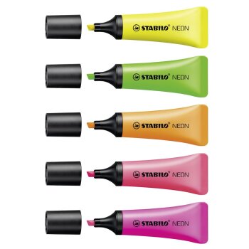 Textmarker - STABILO NEON - 5er Pack - gelb, grün, orange, pink, magenta