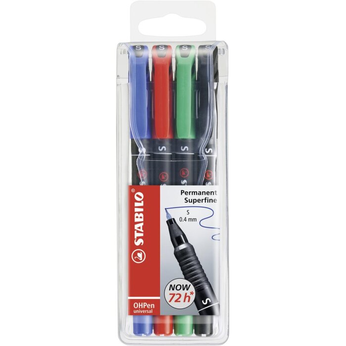 Folienstift - STABILO OHPen universal - permanent superfein - 4er Pack - grün, rot, blau, schwarz