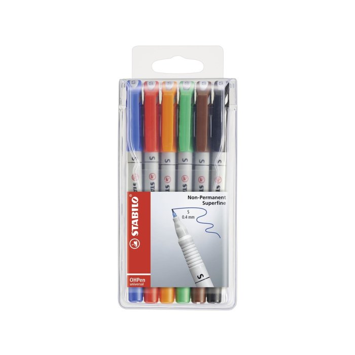 STABILO OHPen universal - fóliové pero - rozpustné vo vode - veľmi jemný hrot - 6 ks - v rôznych farbách