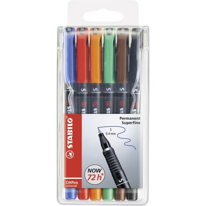 Folienstift - STABILO OHPen universal - permanent superfein - 6er Pack - mit 6 verschiedenen Farben