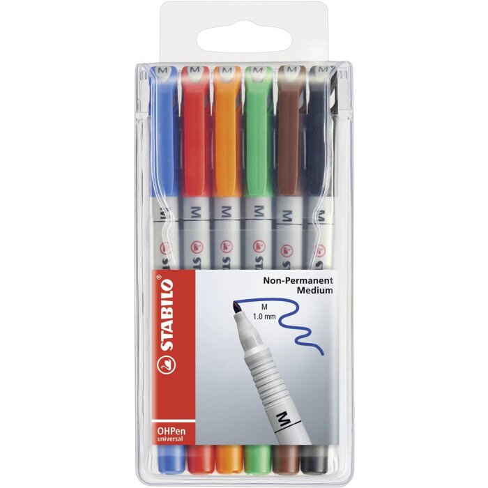 Folienstift - STABILO OHPen universal - wasserlöslich medium - 6er Pack - mit 6 verschiedenen Farben