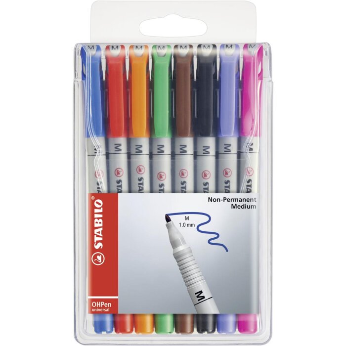 Folienstift - STABILO OHPen universal - wasserlöslich medium - 8er Pack - mit 8 verschiedenen Farben