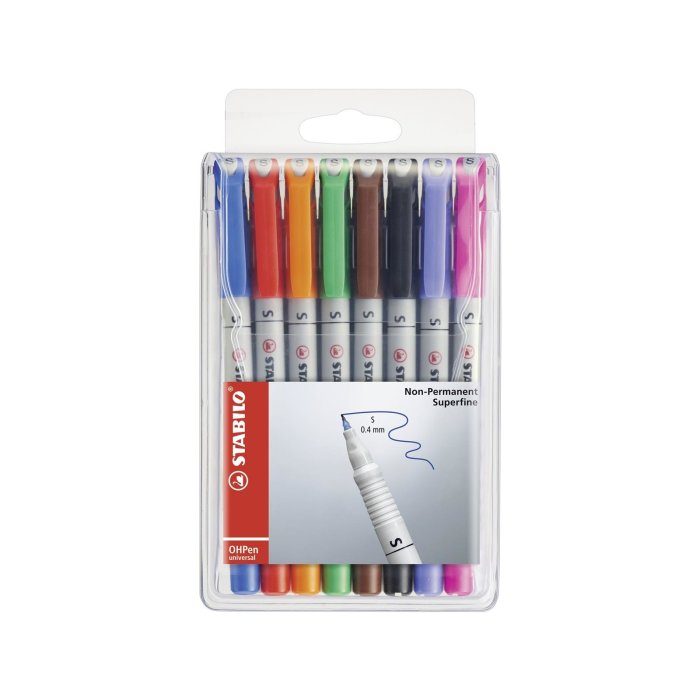 STABILO OHPen universal - fóliové pero - rozpustné vo vode - veľmi jemný hrot - 8 ks - v rôznych farbách