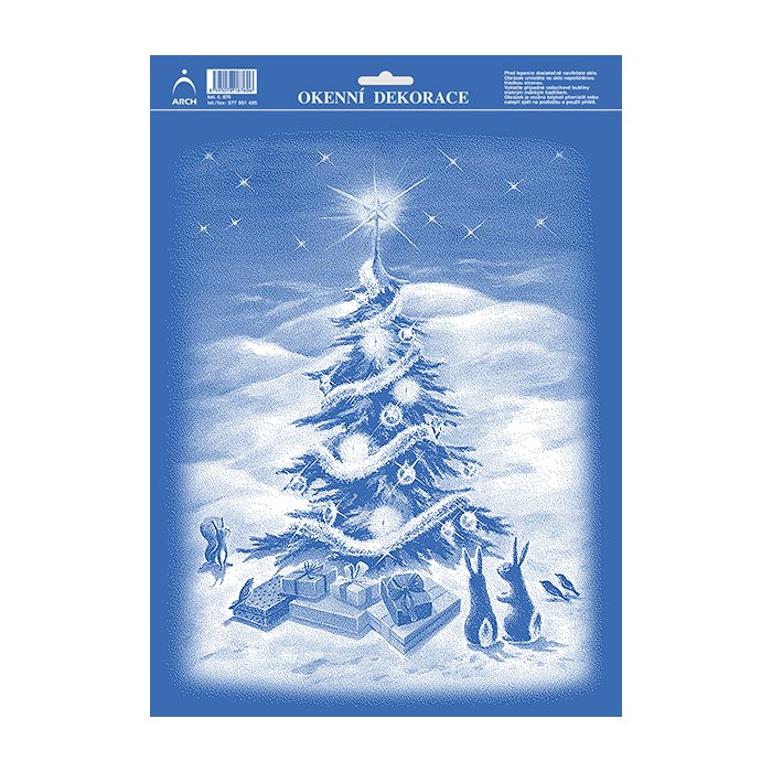 ARCH Vianočné adhézne okenné nálepky 50 x 35 cm - obojstranné - veľký biely vianočný stromček