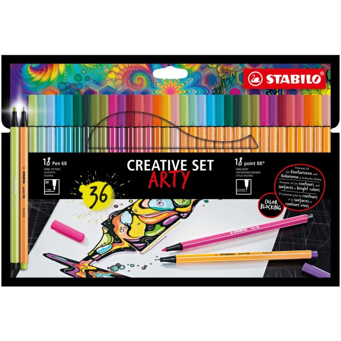 STABILO ARTY kreatívna súprava - Premium fixky STABILO Pen 68 a jemný liner STABILO point 88 - 24 ks v krabičke