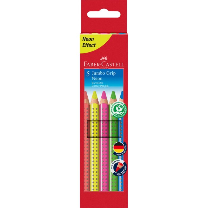 FABER-CASTELL Dreikant-Buntstifte Jumbo GRIP Neon, 5er Etui