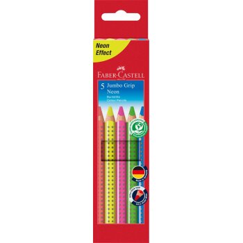 FABER-CASTELL Dreikant-Buntstifte Jumbo GRIP Neon, 5er Etui