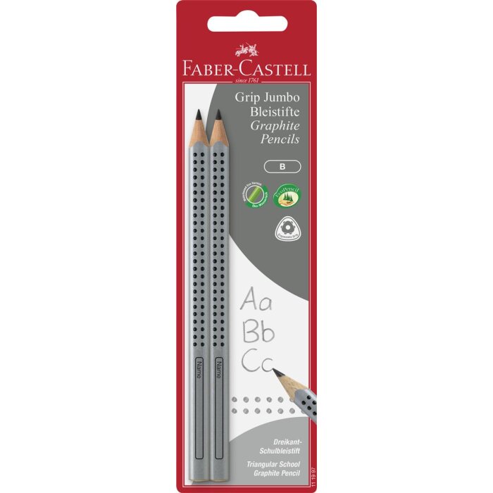 FABER-CASTELL ceruzka Jumbo GRIP - B - strieborná - 2 ks súprava