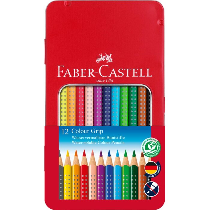 FABER-CASTELL Dreikant-Buntstifte Colour GRIP, 12er Metallbox
