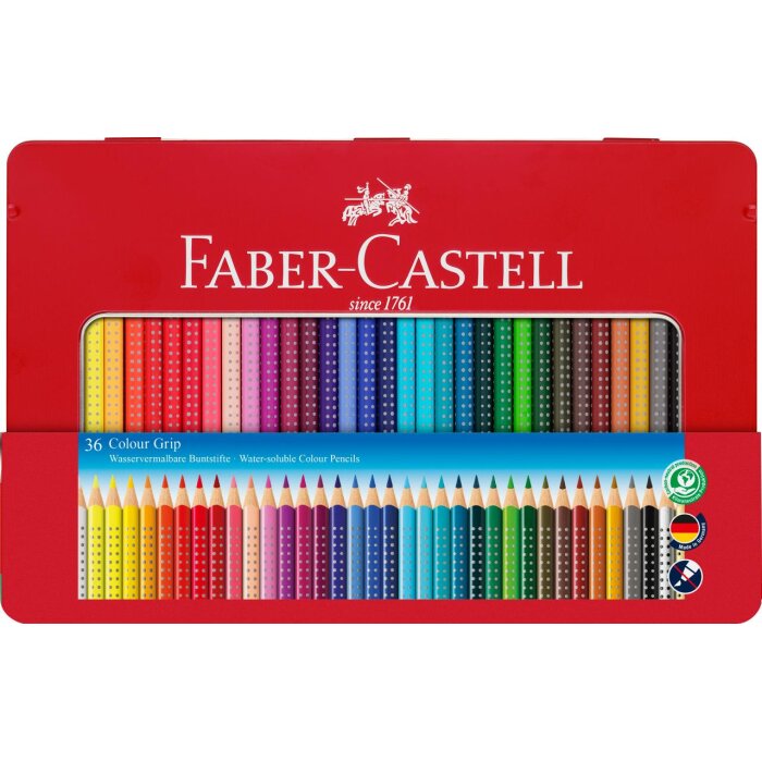 FABER-CASTELL Dreikant-Buntstifte Colour GRIP, 36er Metall Etui