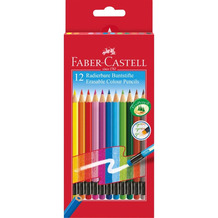 FABER-CASTELL Buntstifte radierbar, 12er Kartonetui