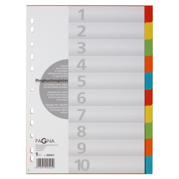 PAGNA Karton-Register, DIN A4, 10-teilig, 5-farbig