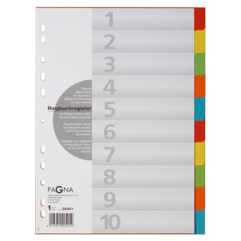 PAGNA Karton-Register, DIN A4, 10-teilig, 5-farbig