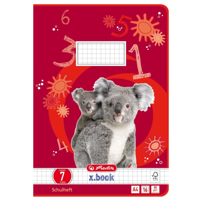 herlitz x.book 07, A4, 16 listov, štvorčekový 7x7cm - koala