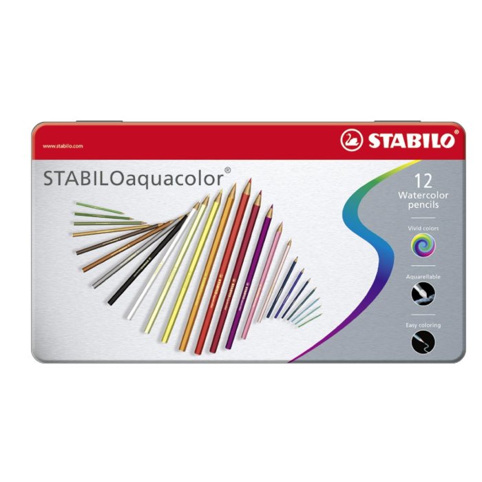 STABILO aquacolor - akvarelové farbičky - Meatal Box - 12 farieb