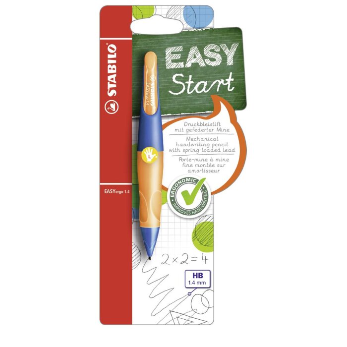 STABILO EASYergo 1.4 - ergonomická mechanická ceruzka pre ľavákov - vrátane 3 tenkých túh v tvrdosti HB - ultramarínová modrá / neónovooranžová