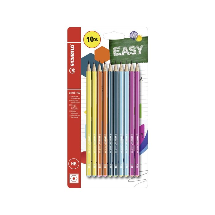 STABILO pencil 160 - ceruzka - tvrdosť HB - 10ks - 2x žltá / oranžová / modrá / petrolejová / ružová