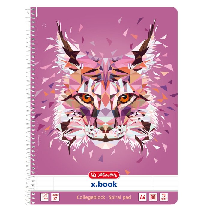 herlitz Collegeblock x.book Wild Animals Luchs A4 80 Blatt liniert mit 2 Rändern