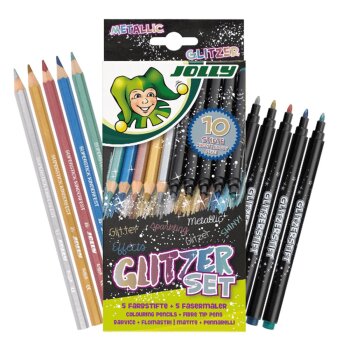 JOLLY Glitzer-Set 10er Buntstifte und Fasermaler