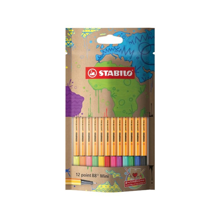 Fineliner - STABILO point 88 Mini - #mySTABILOdesign Edition - 12er Pack - mit 12 verschiedenen Farben