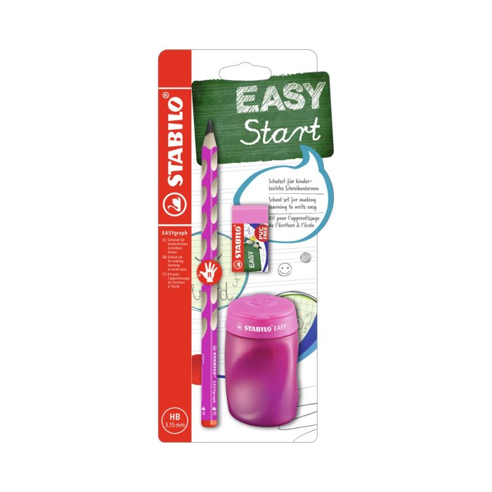 STABILO EASYgraph - ceruzka - pre pravákov - vrátane strúhadla a gumy - ružová