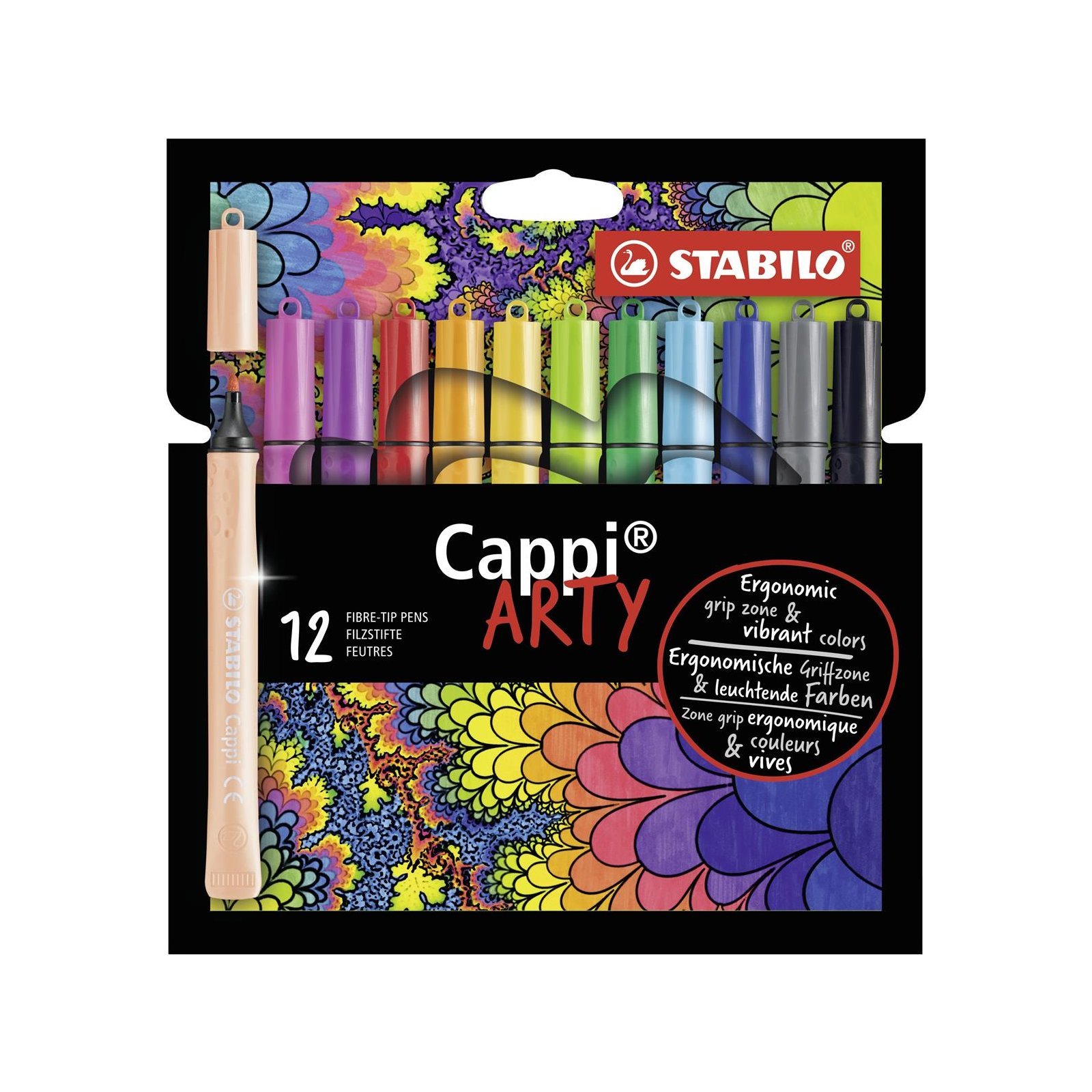mit 18 verschiedenen Farben Filzstift mit Kappenring STABILO Cappi 18er Pack 
