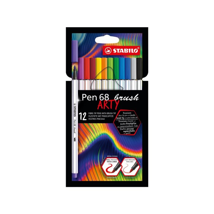 STABILO Pen 68 brush Arty - prémiová fixka s variabilným hrotom - 12 rôznych farieb