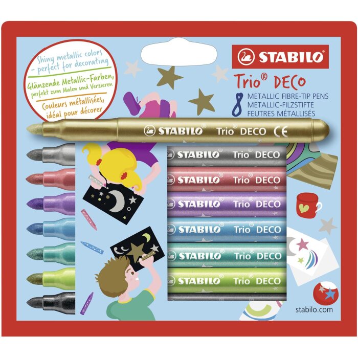 STABILO Trio DECO Metallic fixky, XL hrot - 8 rôznych farieb