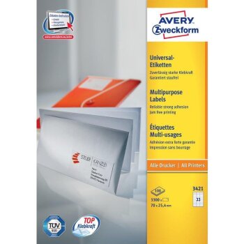 AVERY Zweckform Universal-Etiketten, 70 x 25,4 mm,...