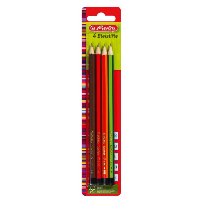 herlitz ceruzky Scolair - šesťhranné - tvrdosť H, HB, B, 2B - 4ks