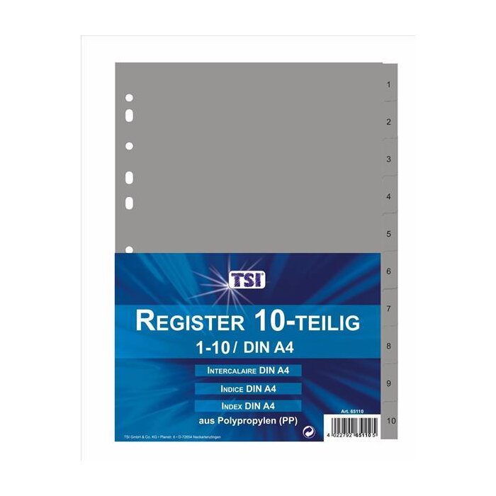 TSI 10-dielny register PP, A4 - šedej farby, 1-10