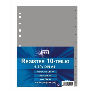 TSI 10-dielny register PP, A4 - šedej farby, 1-10