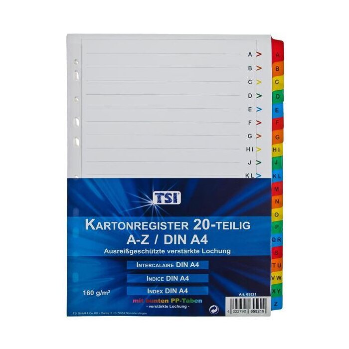 TSI kartónové registre vystužené fóliou - A-Z - 20-dielne - A4