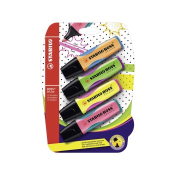 Textmarker - STABILO BOSS SPLASH - 4er Pack - gelb, orange, grün, pink