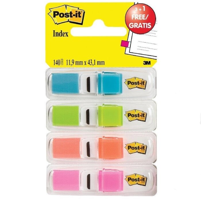 Post-it Haftmarker Index, 11,9 x 43,2 mm, 4er Spender