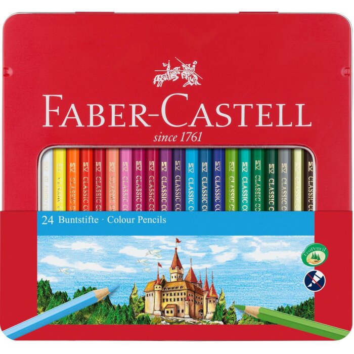 FABER-CASTELL šesťhranné farbičky CASTLE - 24 ks v kovovom puzdre