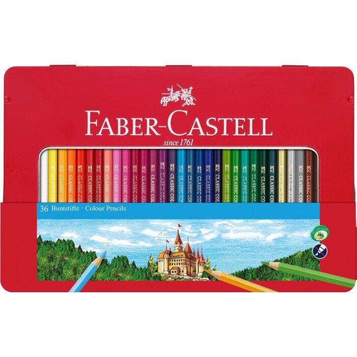 FABER-CASTELL šesťhranné farbičky CASTLE - 36 ks v kovovom puzdre