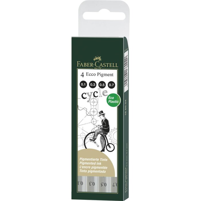 FABER-CASTELL technické pero ECCO PIGMENT - čierne - 4 ks v puzdre
