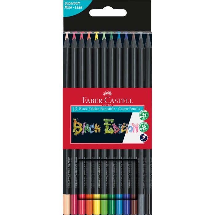 FABER-CASTELL Dreikant-Buntstifte Black Edition, 12er Etui