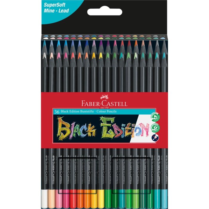FABER-CASTELL trojhranné farbičky Black Edition - 36 rôznych farieb