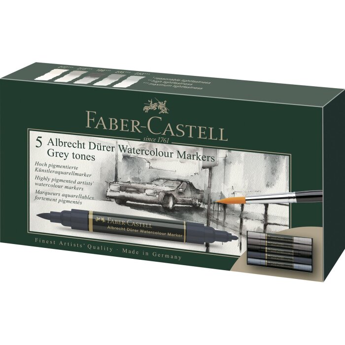 FABER-CASTELL akvarelový popisovač ALBRECHT DÜRER - 5 ks v puzdre - šedé odtiene