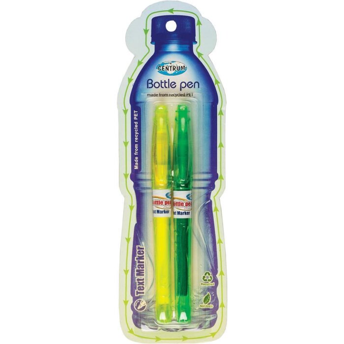 CENTRUM Bottle-Pen "zvýrazňovač žltý a zelený" - sada 2 kusov